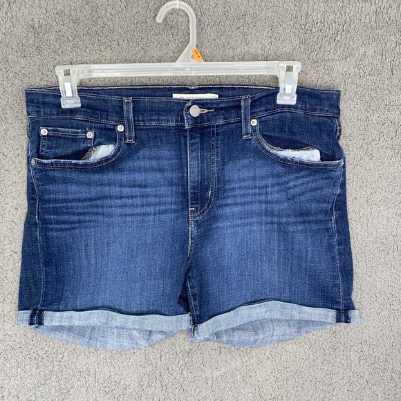 2 Levis Mid Length Shorts Womens 32 Blue/ Blue Washed - Picture 2 of 15